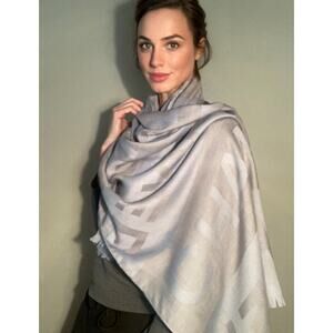 Chanel Cashmere Silk Wool Scarf ~ Iconic Logo Print Fringe ~ Ultra Soft Luxury